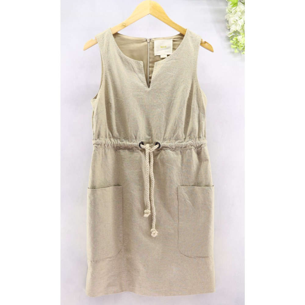 Anthropologie Maeve Women's Flaxen Khaki Shimmer Linen Nautical Rope Dress Sz 6